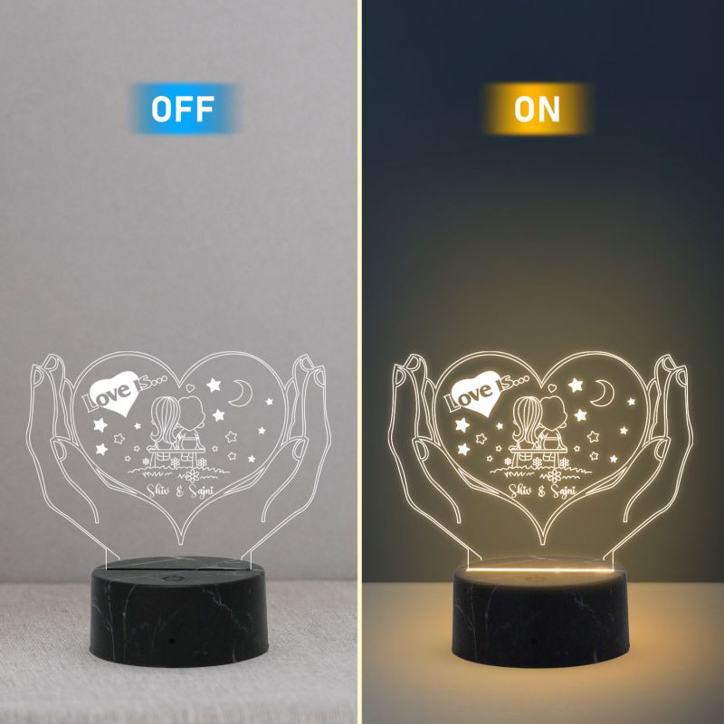 Heart Shape Couple Night Lamp Personalized Name Light